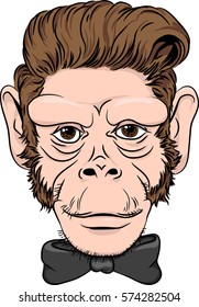 Shimpanzee monkey hipster with undercat hair. Vector illustration. Fashion cartoon character