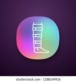 Shin brace app icon. Shin support. Adjustable calf brace. UI/UX interface. Lower leg compression wrap. Leg injury treatment and pain relief. Calf muscle injury or sprain. Vector isolated illustration