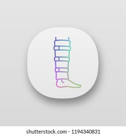 Shin brace app icon. Shin support. Adjustable calf brace. UI/UX user interface. Lower leg compression wrap. Leg injury treatment, pain relief. Calf muscle injury, sprain. Vector isolated illustration