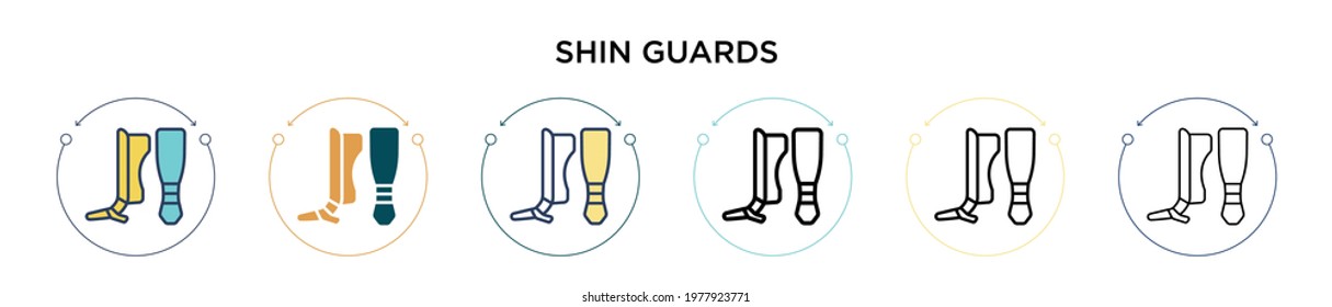 Shin guards icon in filled, thin line, outline and stroke style. Vector illustration of two colored and black shin guards vector icons designs can be used for mobile, ui, web