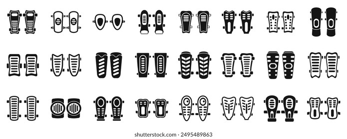 Shin Guards icons set. Football soccer protective gear shin guards icons set in simple style