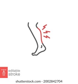 Shin hiere el icono. Concepto de dolor corporal, Signo de dolor Shin. eg lesionado en el icono de área shin en el estilo de contorno para el concepto móvil y la web. diseño de ilustración de vector de trazo editable sobre fondo blanco EPS 10