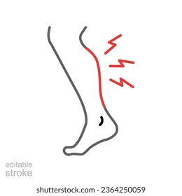 Shin hurts icon. Body pain concept, Shin pain sign. eg injured in shin area icon in outline style for mobile concept and web. editable stroke vector illustration design on white background EPS 10