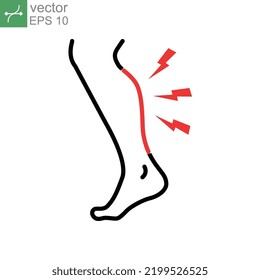 Shin hiere el icono de la línea delgada. Concepto de dolor corporal, Signo de dolor Shin. eg lesionado en el icono de área shin en el estilo de contorno para el concepto móvil y diseño web de ilustración vectorial en fondo blanco. EPS 10