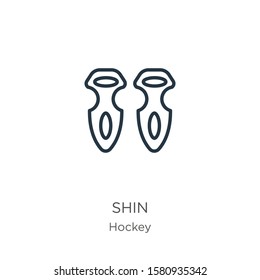 Shin icon. Thin linear shin outline icon isolated on white background from hockey collection. Line vector sign, symbol for web and mobile