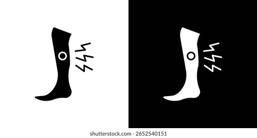 Shin pain icon in flat version on black and white background