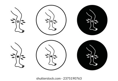 Shin pain icon. human body shin pain or ache symbol set. Cramp in athlete foot vector sign. Shin Muscle or bone crack ache line logo. Injured leg splint calf shin pain icon 