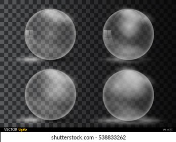 Shine 3D glass spheres, magic balls, crystal orbs vector. Set of glass transparency ball, illustration of glossy crystal ball