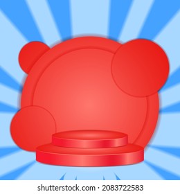 shine abstract background and red circle podium. blue. suitable sale product, flyer, or background promotion