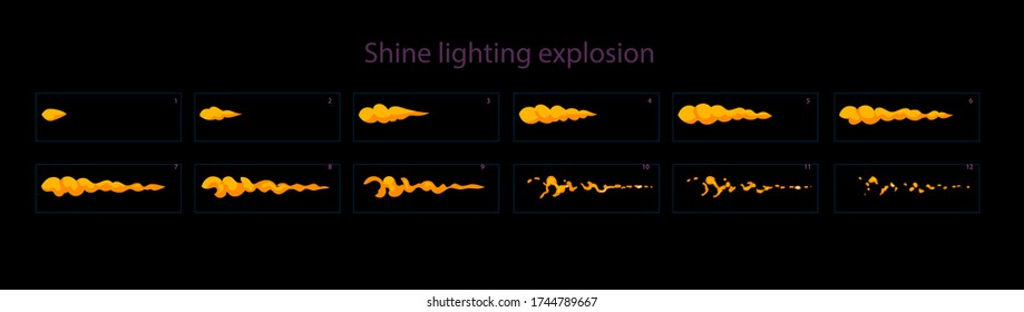 Shine Animation Effekt. Shiny fire-Effekt-Sprite-Blatt für Spiel, Cartoon, Video, Animation oder Bewegung. Fream von Fream klassische Feueranimation. Vektor