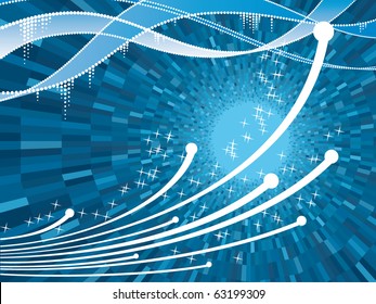 Fondo brillante. Un vector ilustra un fondo futurista que se parece a curvas de luz borrosa de movimiento azul