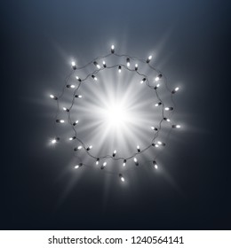 Shine background design led lamps garland wreath frame, vector illustration