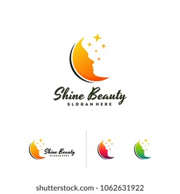 Shine Beauty logo designs vector, Face in Moonlight logo template, Beauty logo