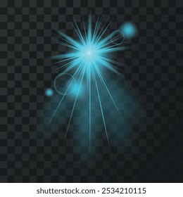 Brillante efecto de luz azul brillante con rayos y brillo destacado
