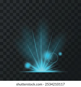 Shine blue bright light effect with rays and highlight glitter