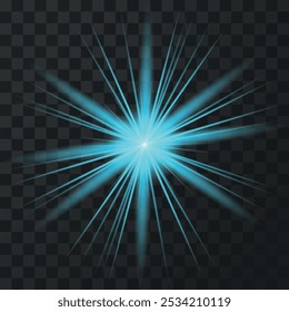 Shine blue bright light effect with rays and highlight glitter