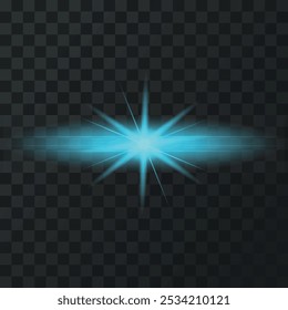 Shine blue bright light effect with rays and highlight glitter
