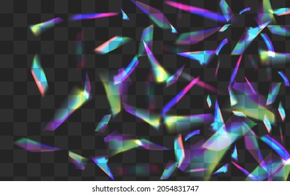 Shine Blur Vector Transparent Background. Glow Confetti Effect Border. Light Sparkle Glamour Illustration. Holographic Paper Cristal Branch.