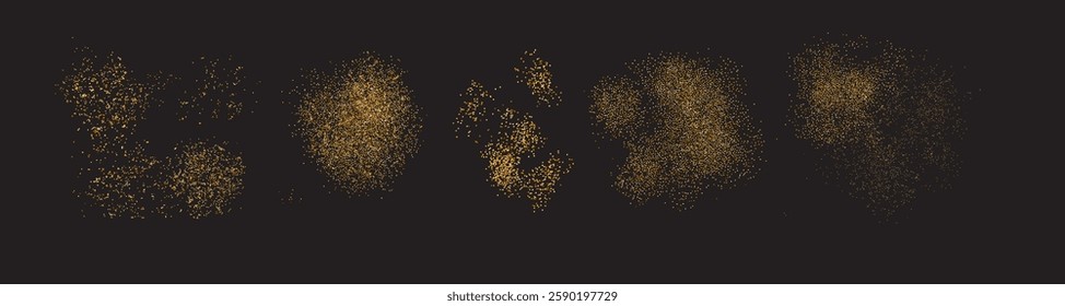 shine chaotic Texture Set overlays elements of design. Sparkling gold glitter confetti celebration splatter texture. 