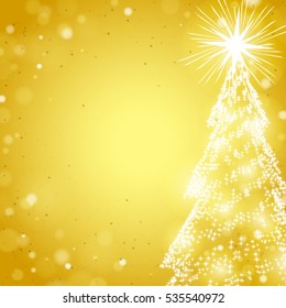 Shine Christmas Tree on the Yellow Square Background 