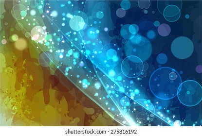 Shine circles blue corner brush strokes background. Vector version