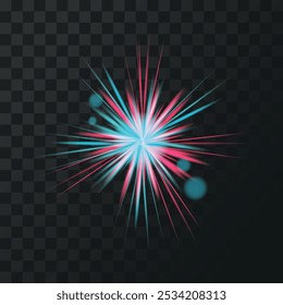 Shine coloring red and blue bright light effect with rays and highlight glitter