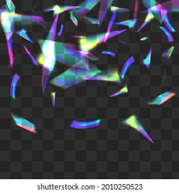 Shine Cristal Vector Transparent Background. Holographic Flash Isolated Backdrop. Bright Refraction Paper Poster. Light Flying Glitter Branch.