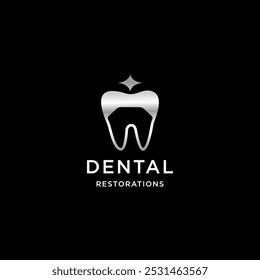 shine crown dental logo. luxury dentistry design vector. silver tooth vector template