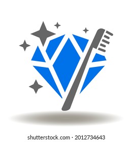 Shine diamond with toothbrush vector icon. Oral hygiene symbol. Teeth cleaning illustration. Brilliant clean mouth sign.