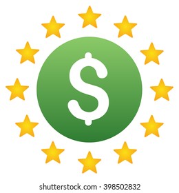 Shine Dollar Coin vector toolbar icon for software design. Style is a gradient icon symbol on a white background.