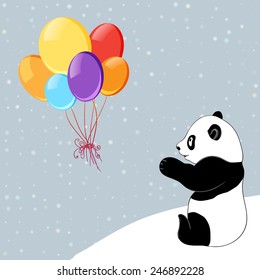 Shine dots background with colorful baloons and panda.