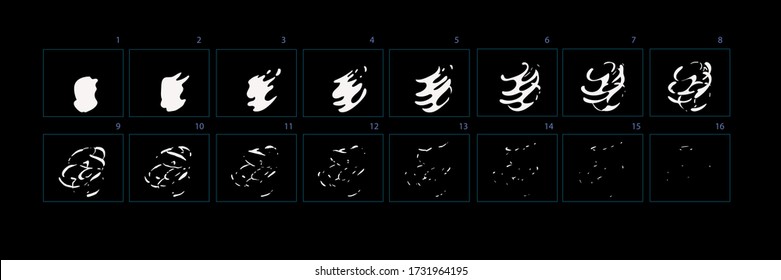 Efecto del polvo de brillantes. Efecto de animación de explosión de polvo. Ficha de animación para juegos, dibujos animados o animación. animación de estilo vectorial.