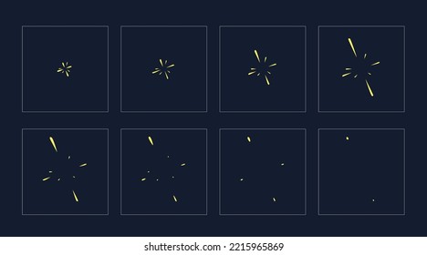 Shine effect sprite. Blast FX game sequence. Sunlight sparkle radiance motion loop or sequence, star flash vector video effect, game sprite. Explosion glare ray action animation stage