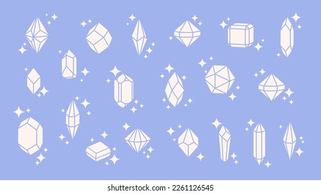 Shine flat diamonds with stars icons. Brilliants and gems, decorative jewelry stones collection. Gemstone vector set, glowing girly elements