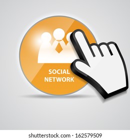 Shine glossy computer icon social network with mouse hand cursors vector illustration
