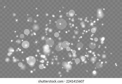 Brilla. Efectos de la luz espumosa. Brillo mágico blanco y plateado de Navidad. El bokeh del círculo chispa. Parpadear manchas borrosas. Navidad brillantes estrellas. Antecedentes abstractos neoterinos transparentes vectoriales