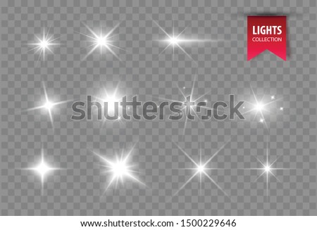 Shine glowing stars isolated. Vector light effect. Sparkles and flares.

