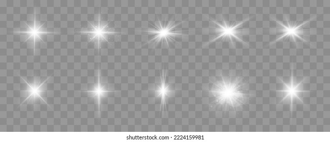 Shine glowing stars. Set of vector lights and sparks isolated on transparent background