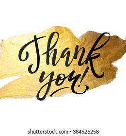 Shine Gold Foil Thank You Card. Calligraphy on White Background. Thank You Hand lettering handmade calligraphy