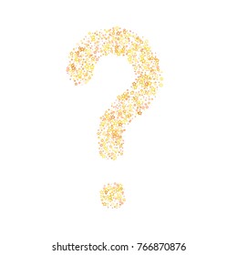 
Shine gold stars confetti. Scattered in the form of a question mark little glitter yellow elements. Stellar  falling on white background. New Year and Christmas background. Vector illustration.