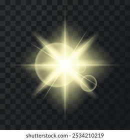 Shine gold yellow bright light effect with rays and highlight glitter