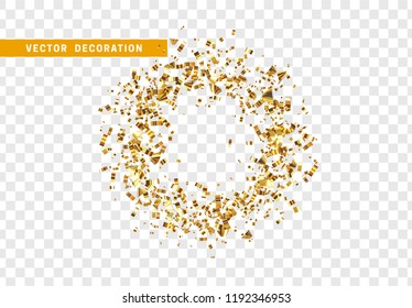 Shine golden confetti isolated on transparent background. Bright festive tinsel of gold color.