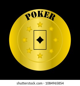 Shine golden poker label design. Golden vector casino icon isolated on black illustration,vector