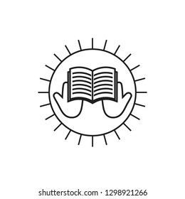 shine hand open book thin line education logo vector
