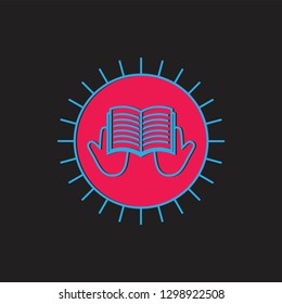 shine hand open book thin line education logo vector