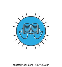 shine hand open book thin line education logo vector