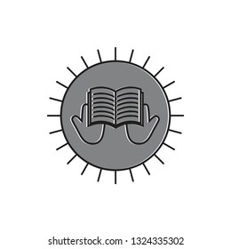 shine hand open book thin line education logo vector