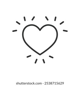 Shine heart, in line design. Shine, heart, love, glow, light, sparkle, emotion on white background vector. Shine heart editable stroke icon