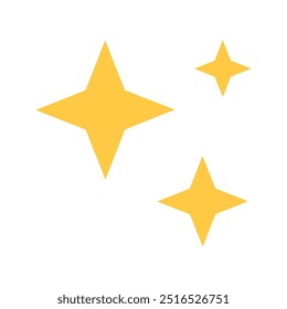 Shine Icon - 3 4-pointed Stars in 3 Different Sizes Forming a Shining Symbol. Yellow Monochromatic Icon in Flat Design.