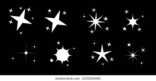 Shine icon, Clean star icon. Cool Sparkle Icons Collection. Shine Effect Sign Vector Design. Set of Star Shapes. Magic Symbols.